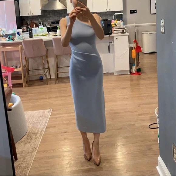 Bec & Bridge Pale Blue One-Shoulder Midi Dress - Picture 2 of 5